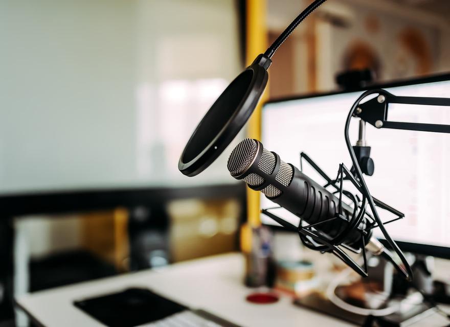 Close-up of Microphone In Podcast Studio