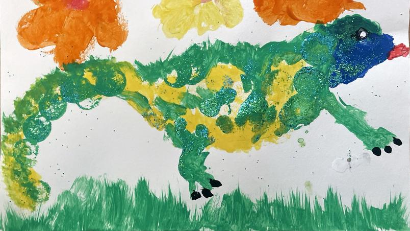 Child's painting of a lizard