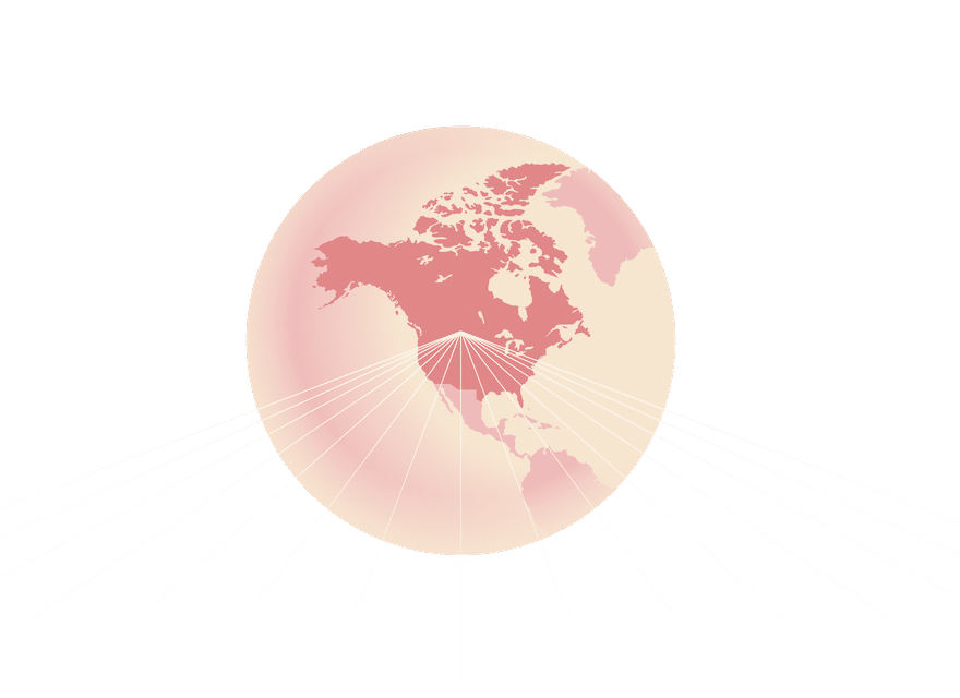 Graphic image of the globe, centred on the US, with straight lines overlaid on the globe, splaying out from the centre of this region to the rest of the world