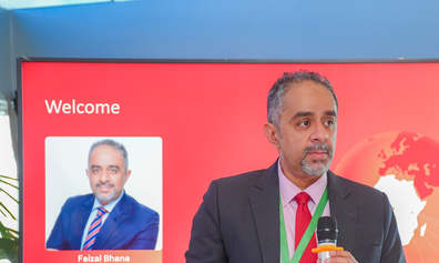Business man presenting a welcome speech