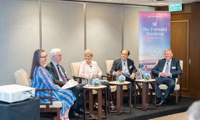 Jo Murphy, Paul Knox, Carolyn Butler, Mr Wen Tan and Joe Moynihan during their panel discussion.