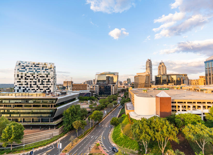 Sandton,City,Twilight,After,Sunset,With,Blue,Sky,And,Clouds