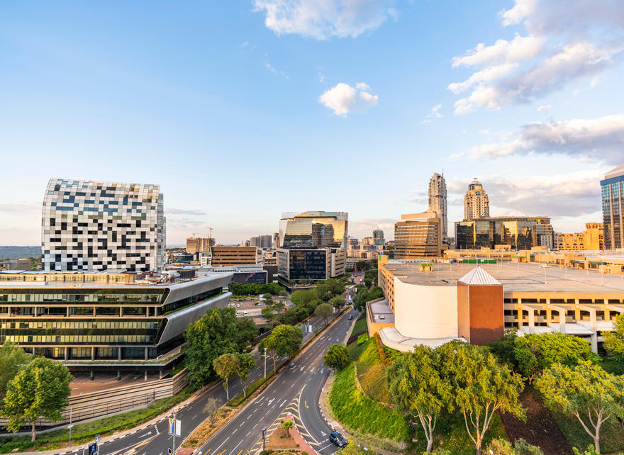 Sandton,City,Twilight,After,Sunset,With,Blue,Sky,And,Clouds