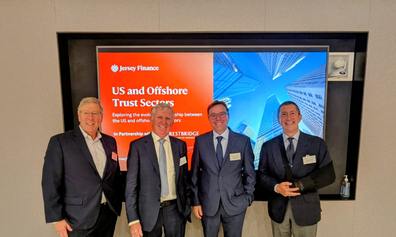 Jersey Finance CEO, Joe Moynihan, and Americas Lead, Philip Pirecki, together with Steve Stokic, Chairman of Crestbridge Family Office Services, and Darrell King, Managing Director – Americas.
