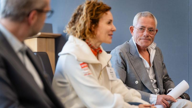 SC Moatti, Founding Managing Partner of Mighty Capital, and Elliot Refson, Head of Funds at Jersey Finance, speaking on the panel at Jersey Finance's Funds Focus event in San Francisco