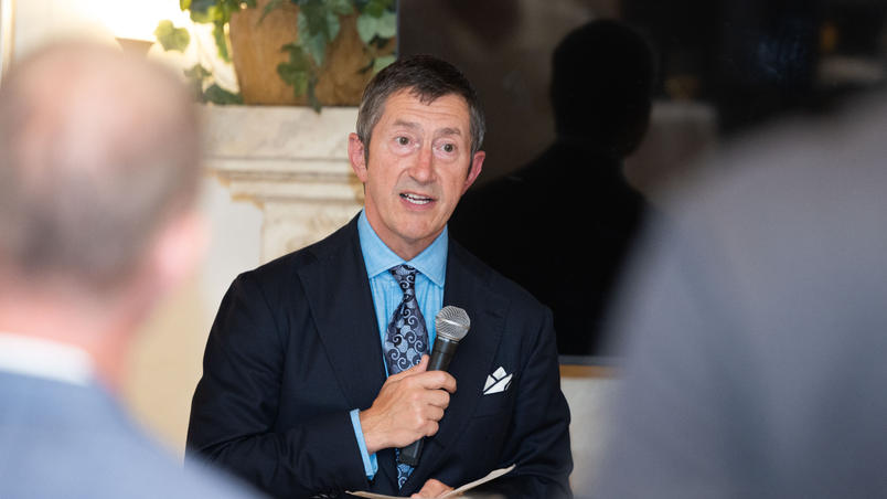 Philip Pirecki, Americas Lead at Jersey Finance, welcoming guests at Jersey Finance's Networking Reception in Palm Beach, Florida, in October 2026