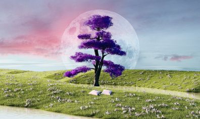 Purple tree in a field